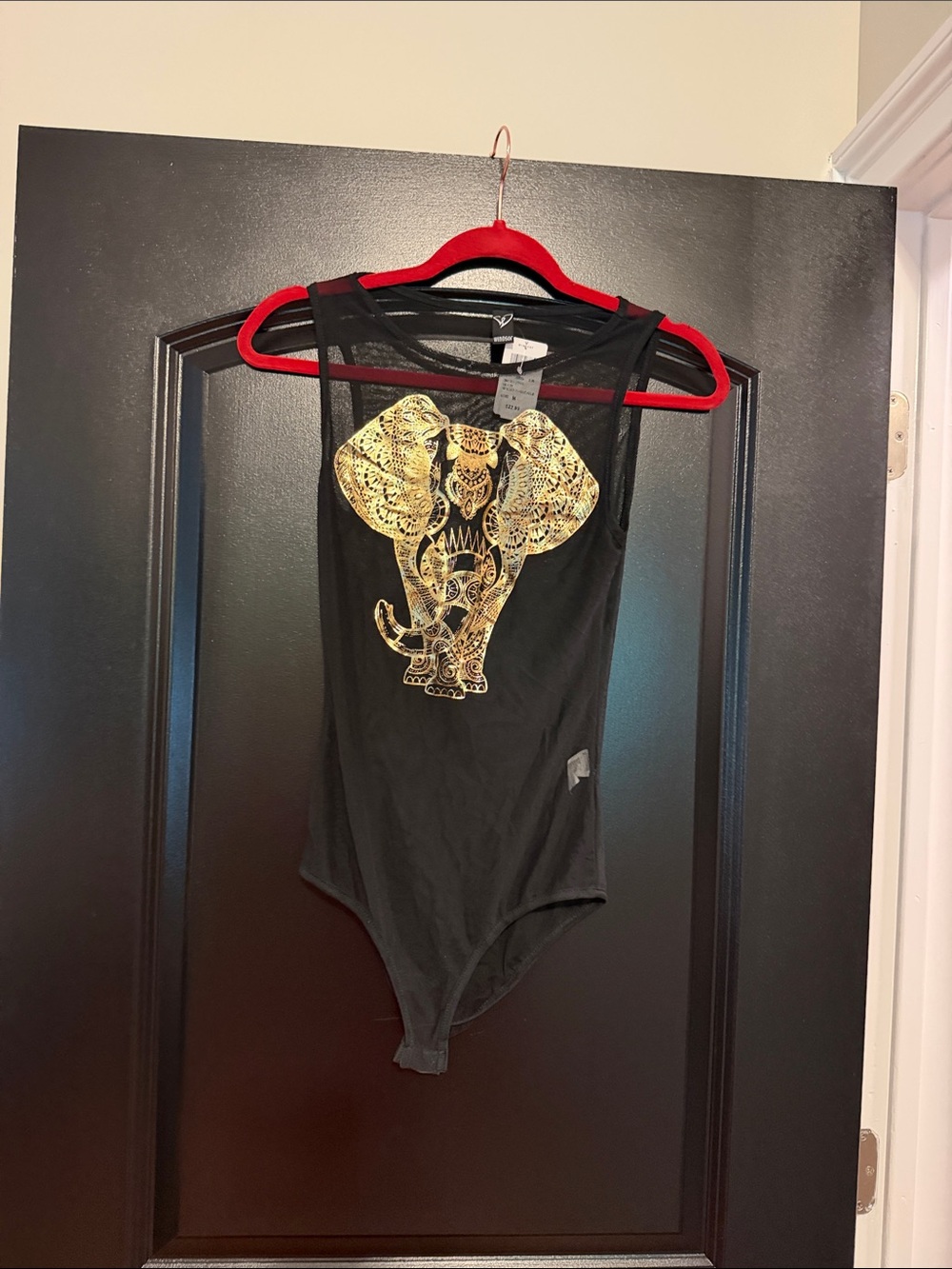 Windsor Black Top with Metallic Gold Elephant Accent